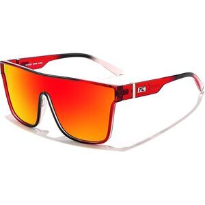 Women's  Red Black Frame & Red Mirrored Lens Oversized Square Large Sun Glasses